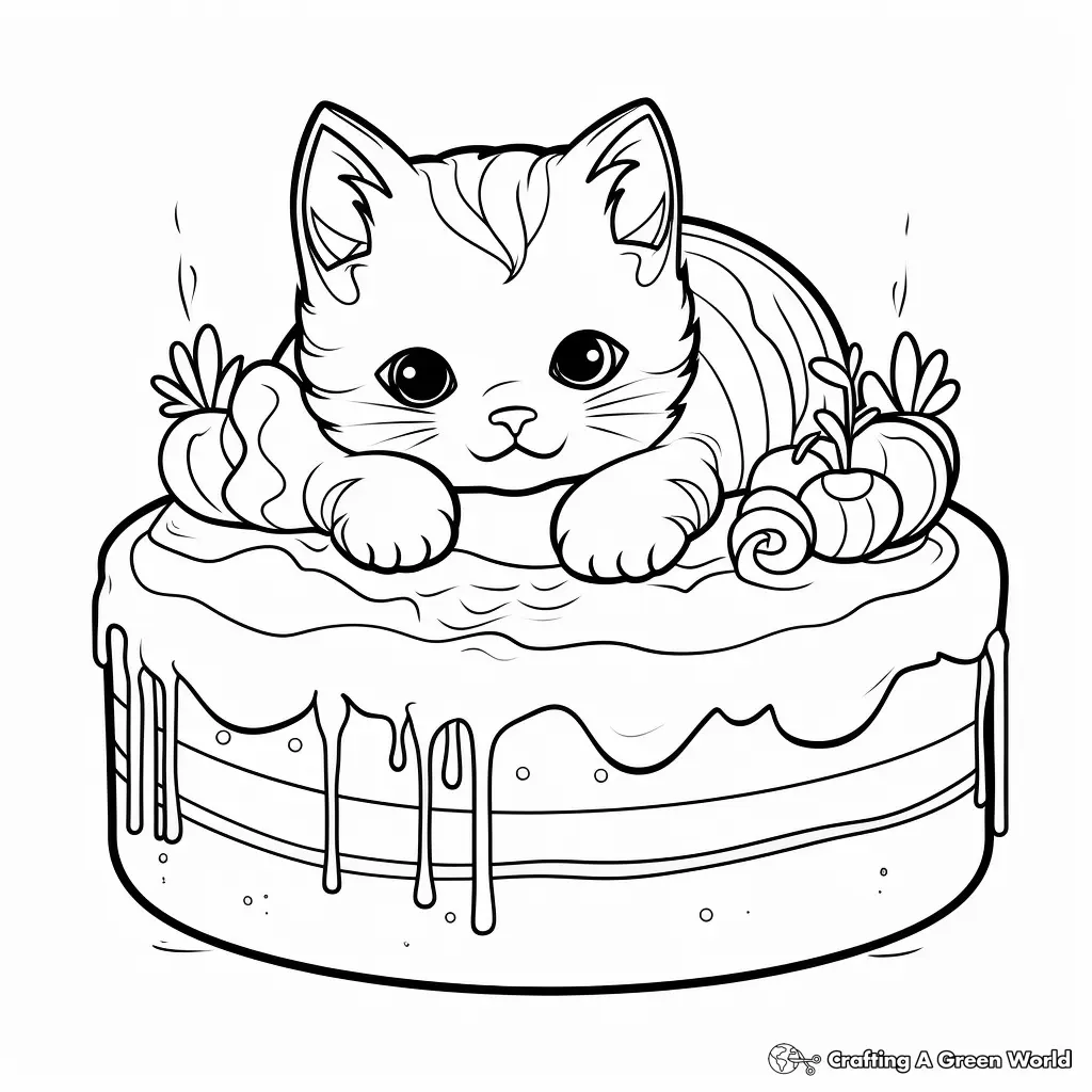 Cat Cake Coloring Pages 3