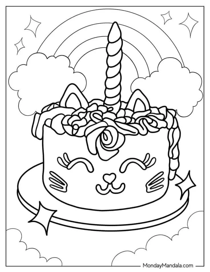 Cat Cake Coloring Pages 8