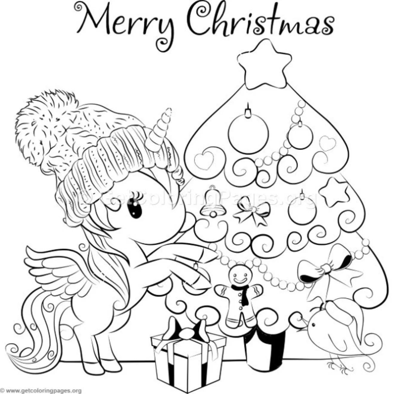 Christmas Unicorn Coloring Pages 2
