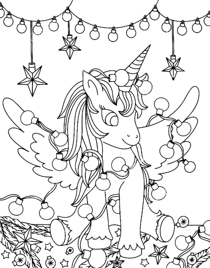 Christmas Unicorn Coloring Pages 4