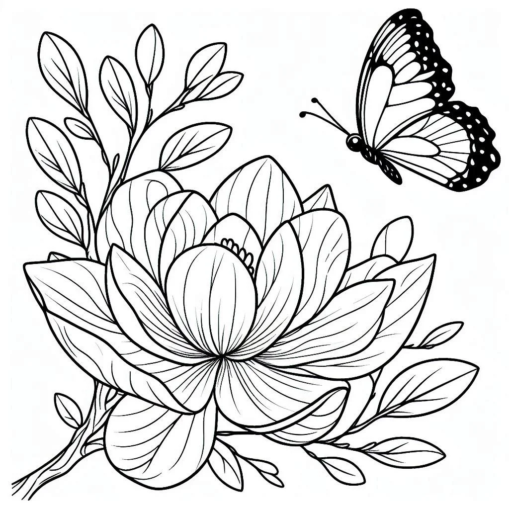 Flores e Borboletas para Colorear 24