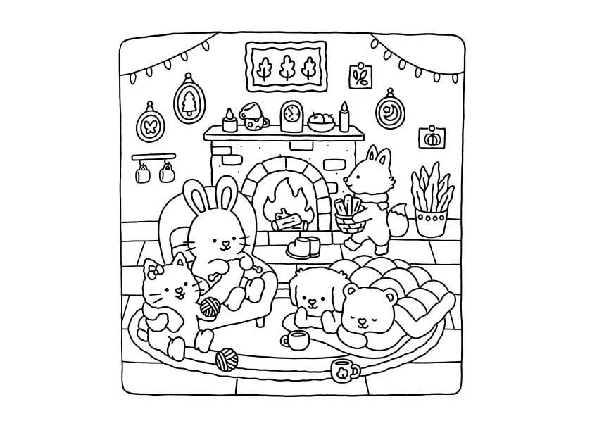 Fuzzy Hygge Coloring Pages